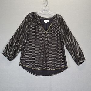 Velvet x Graham Spencer Blouse Women Black Mila Gold Printed Peasant Blouse Sz S
